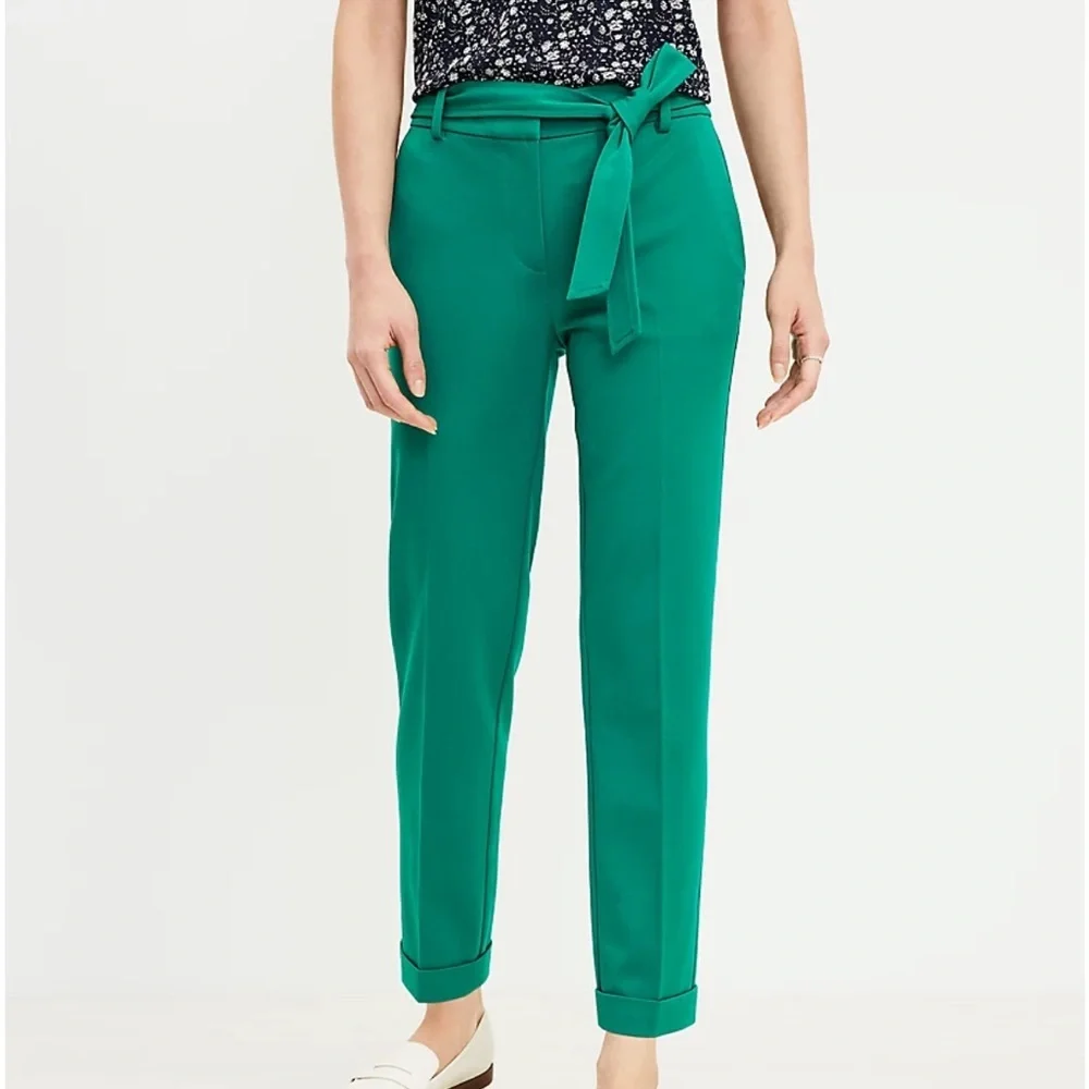 Loft sz 10 green ankle pants tie waist new with tags WP187